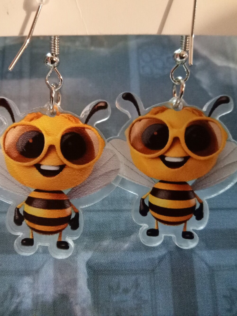 Cute Bee Character Acrylic Earrings - Yellow/Black